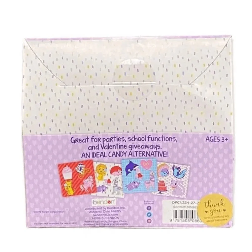 Bendon Kids Valentine Sticker Boxes Multicolor Party‎ Favor 8 Count New